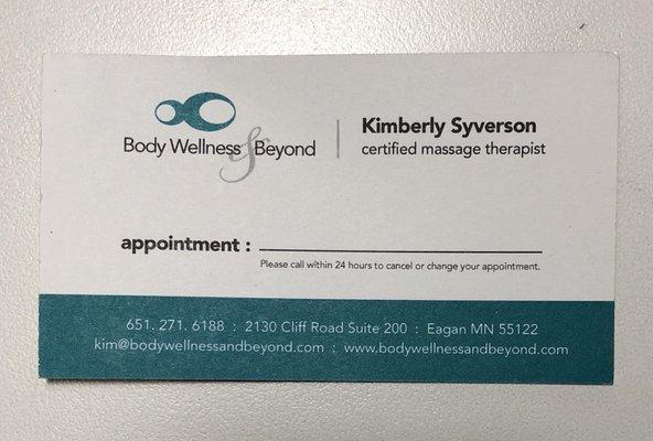 Back of business card.