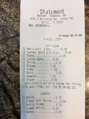 Price list