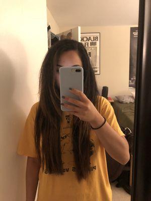 Straightened it to try to make it look better, and you can see how uneven and sloppy the cut was.