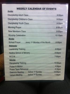 Weekly Calendar of Events