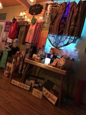 They have goodies to buy like mats and yoga gear and it always smells good because of the essential oils