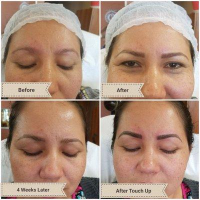 I gave this client a beautiful new set of brows that shape her face beautifully! I created a shape and arch to her brows and added color.