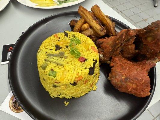 Fried Rice,pepper turkey with fried plantain