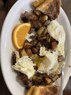 Prime Rib Hash with friend eggs