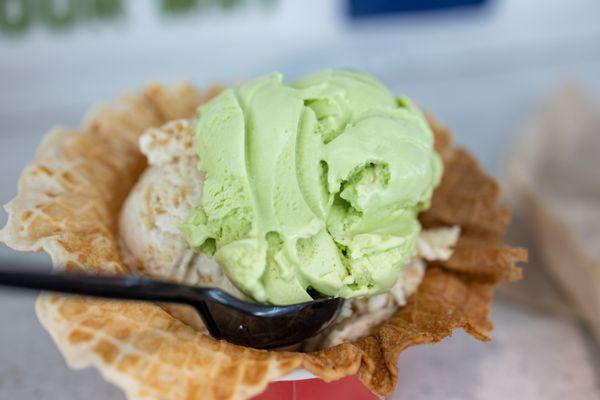 Matcha & Banana Pudding in Waffle Bowl ($10)