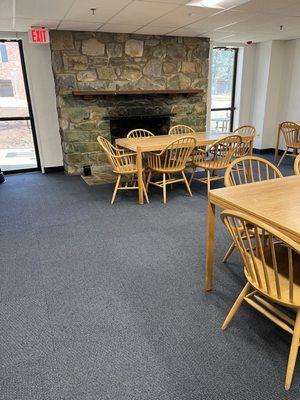 There's a fireplace