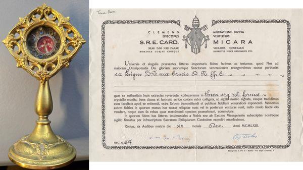 Photo of the relic and the relic certificate.