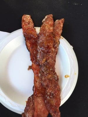 Bubbling bacon strip with cinnamon sugar from Ducky
