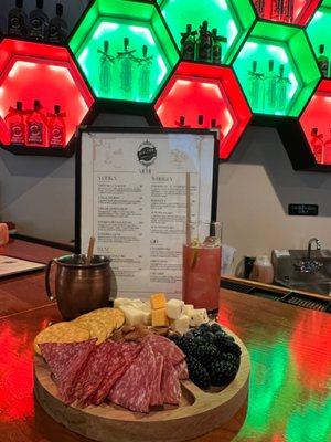 Cocktails and cheese board