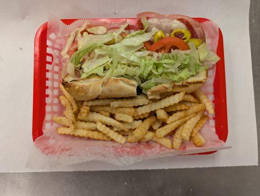 Italian sub "all the way" with Fries