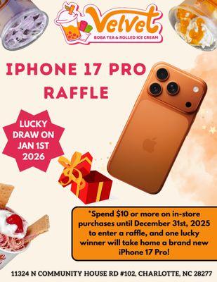 VELVET RAFFLE ALERT! Sip, chill, and WIN the brand-new iPhone 17 Pro