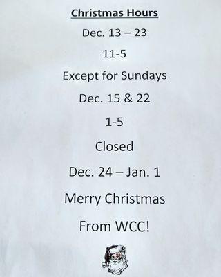 Extended Christmas hours! Merry Christmas!