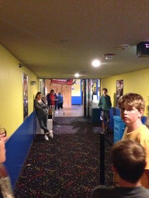 Corridor inside the theatre, love the yellow decor!