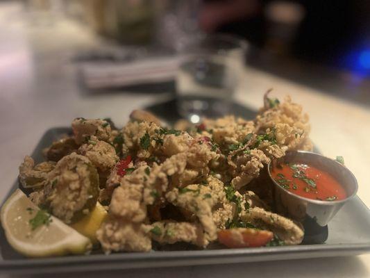 Battered calamari and pickled peppers