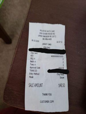 Receipt for service