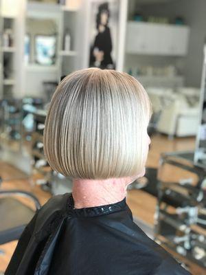 Platinum highlights and haircut