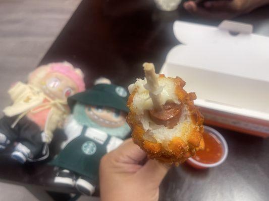 hot dog part on the bottom