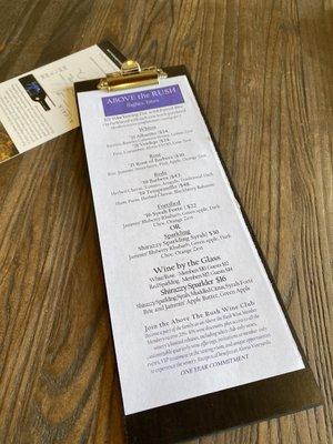 Above the Rush flights & bites menu - amazing!