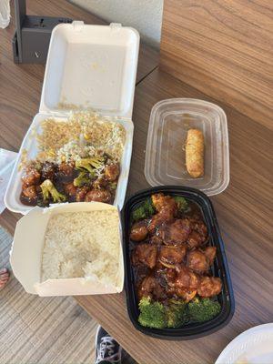 Orange chicken, sesame chicken and fried rice. Large side of white rice