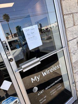 This is on your door at 415 on Sunday. But you say your open until 5pm.