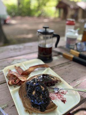 Nothing like campfire blueberry pancakes!! So yum!