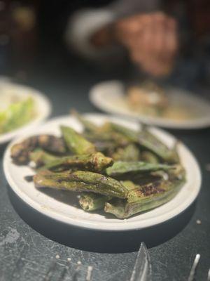 Wood grilled okra