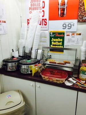 Hotdogs! Corn dogs! Egg rolls! Taquitos! Boiled peanuts!