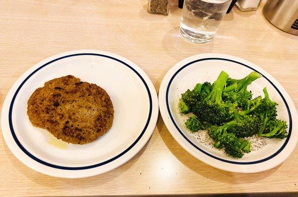 Impossible sausage and steamed broccoli