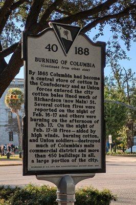 Burning of Columbia Historical Marker