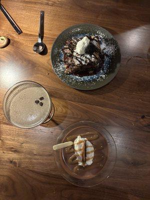 Chocolate pots de crème and bread pudding