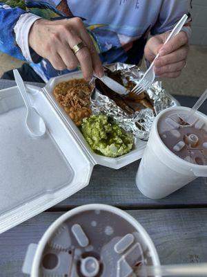 Brisket baked beans and dill potato salad