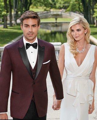 Ike Behar Slim Fit Burgundy Tuxedo