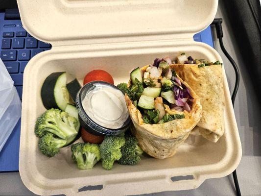 Shrimp wrap and side of veges with ranch!