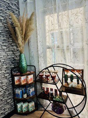 Gloss & Grace product shelves.