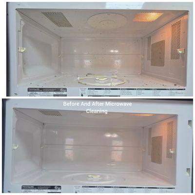 Detailed cleaning of microwave, removing stains and making it look and smell fresh again.