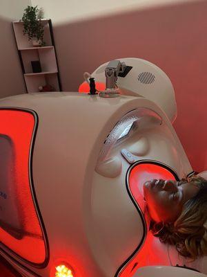 Relaxing in the Infrared Sauna Pod