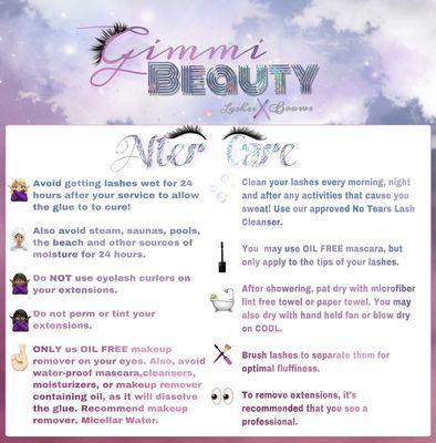 Instructions on how to maintain and clean your eyelash extensions.