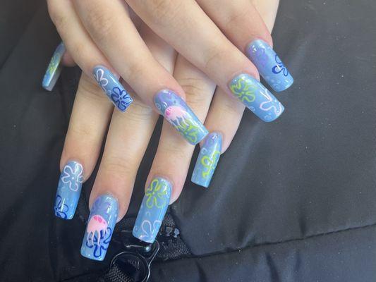 SpongeBob themed nails for my daughter