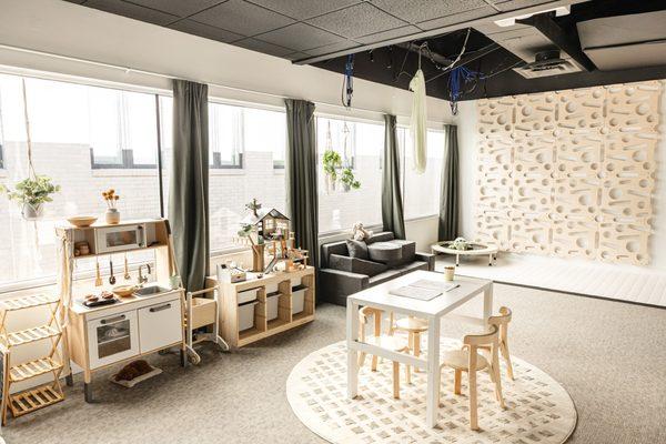 Our large windows let in a ton of natural light. We also have color changing LED lights for dance parties and immersive play.