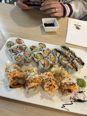 Dynamite roll, spicy tuna rolls, sweet potato roll