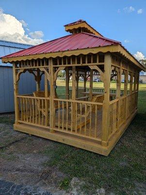 10x16 GAZEBO with glider, table. benches, electric and double roof
$10,305.00