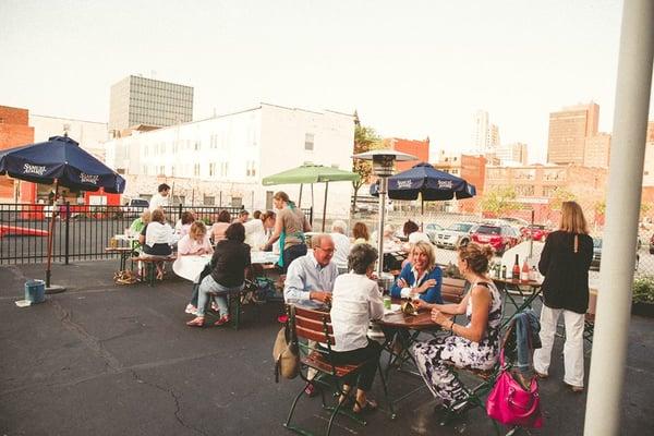 Enjoying the good weather in our beer garden.