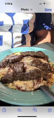 Sam's Sam's Beef Strips Spaghetti with meat sauce, multiple Mozzarella cheese