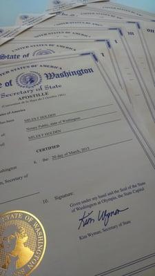 Please contact Rexco Mobile Notary for availability and price quote on our Washington State apostille service