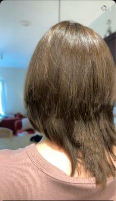 J'nell did a terrible job. Had to get it fixed elsewhere and lost a lot of length because of it. This person should not be a stylist.