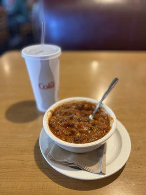 Bowl of chili and Diet Coke! So good!