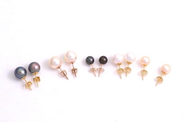 Variety of Akoya pearl earrings - studs with gold posts