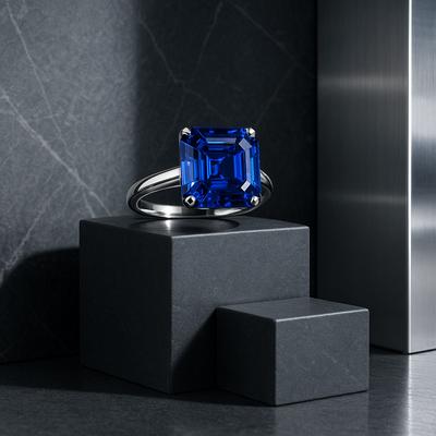 A magnificent cushion-cut sapphire glows with a vivid blue. Set in a sleek platinum band, this ring is a statement of modern elegance