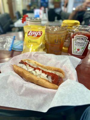 VFW Hotdog and chips. And something to wash it down.