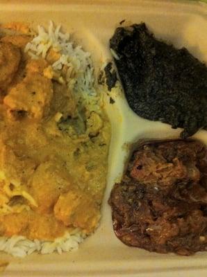 Combo:chicken curry spinach and eggplant comes with naan